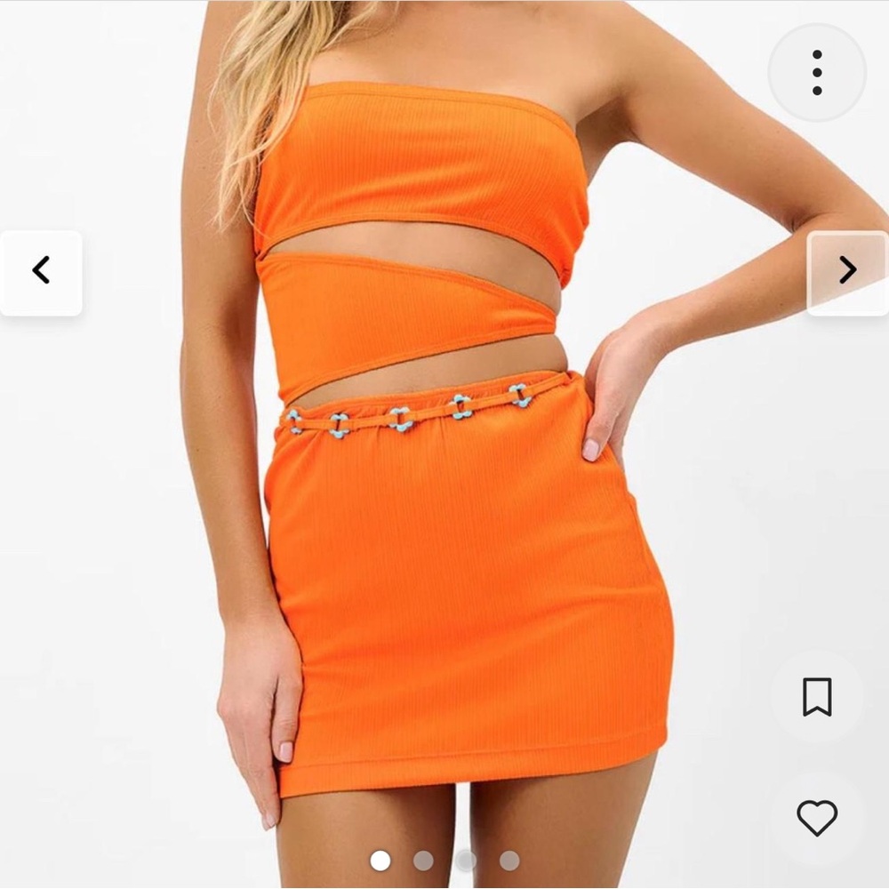 Frankie’s Bikinis Orange Strapless Embellished Bodycon Dress